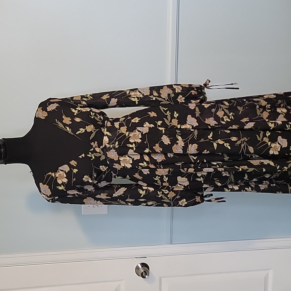 Boutique Black Foral Maxi Dress with Open Back.